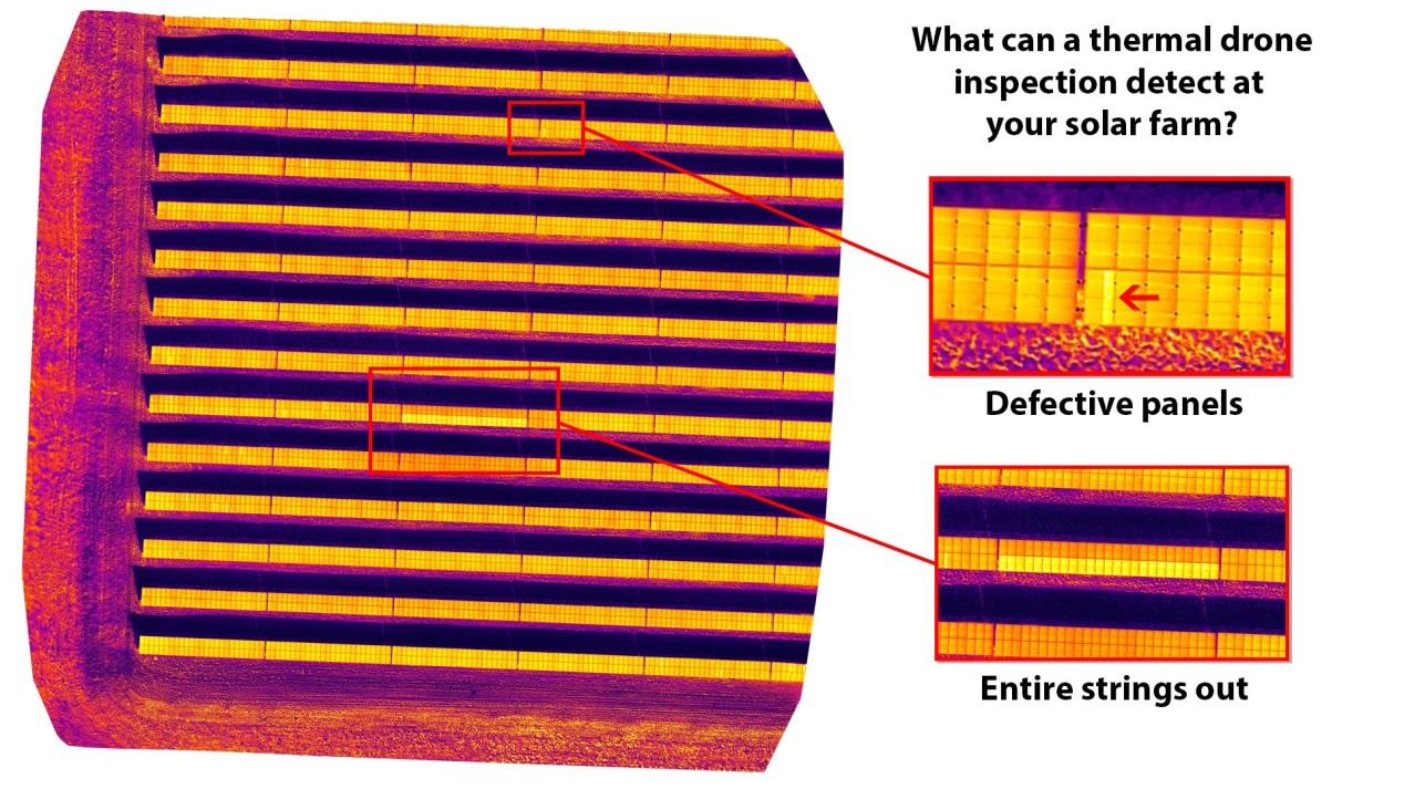 Drone radiometric thermal scan of a solar farm